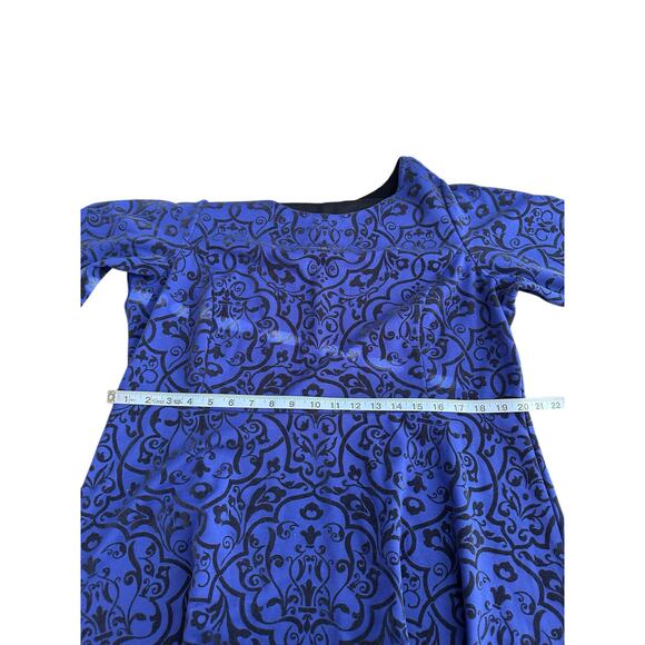 Land's End Plus Blue Black Work Velvet Brocade Ornate Short Sleeve Dress Size 1X - Picture 11 of 12